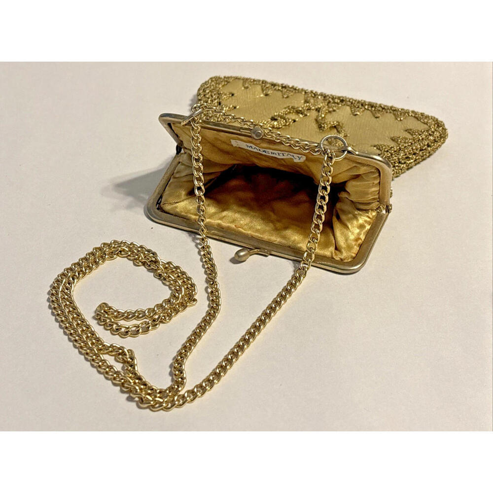 Vintage Gold Lame Pocketbook Purse Made in Italy 1960's 6" w Chain